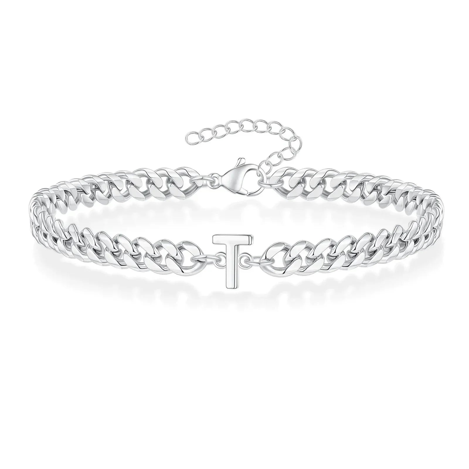Couples Letter Initial Cuban Link Bracelet Stainless Steel Adjustable Unisex Jewelry Gift