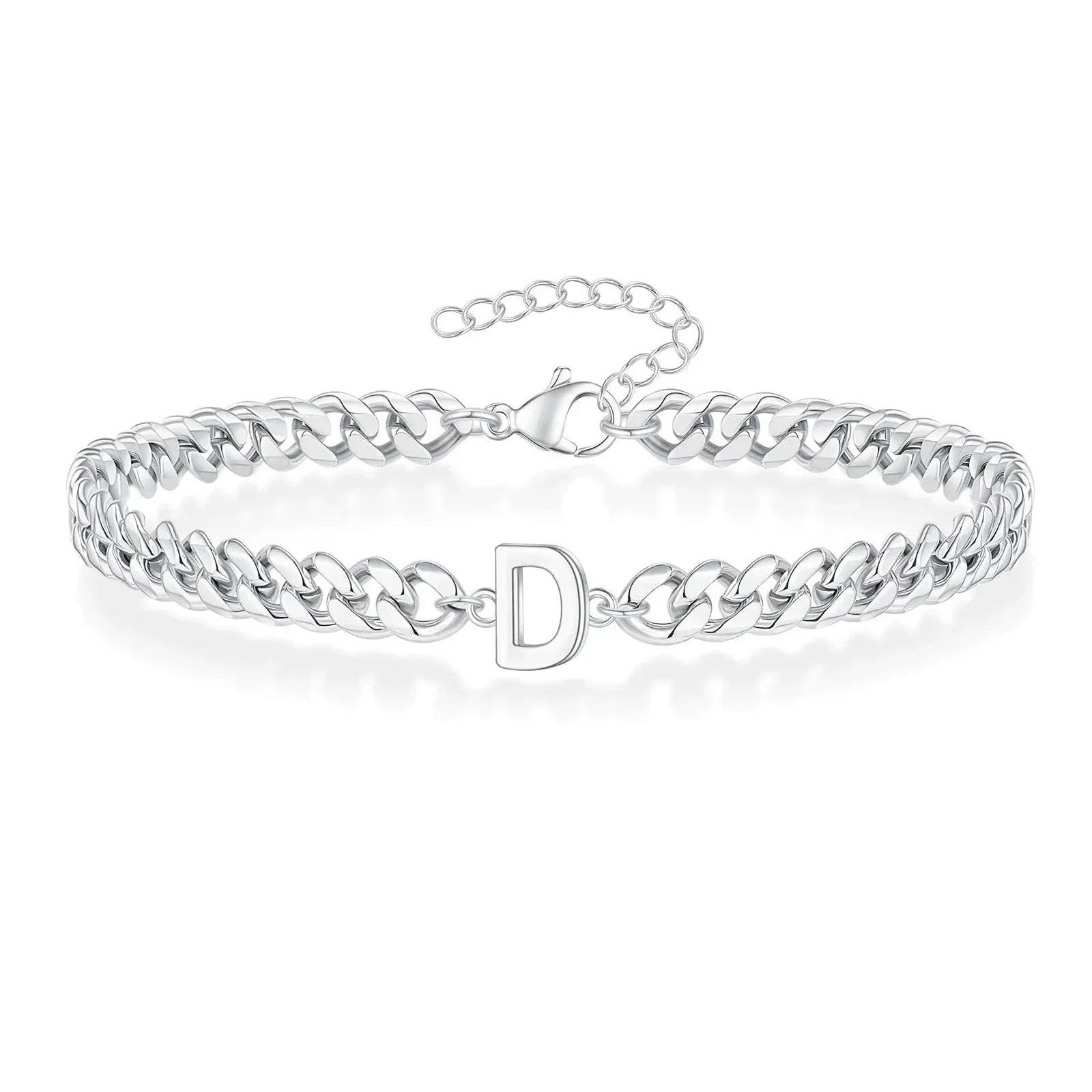 Couples Letter Initial Cuban Link Bracelet Stainless Steel Adjustable Unisex Jewelry Gift
