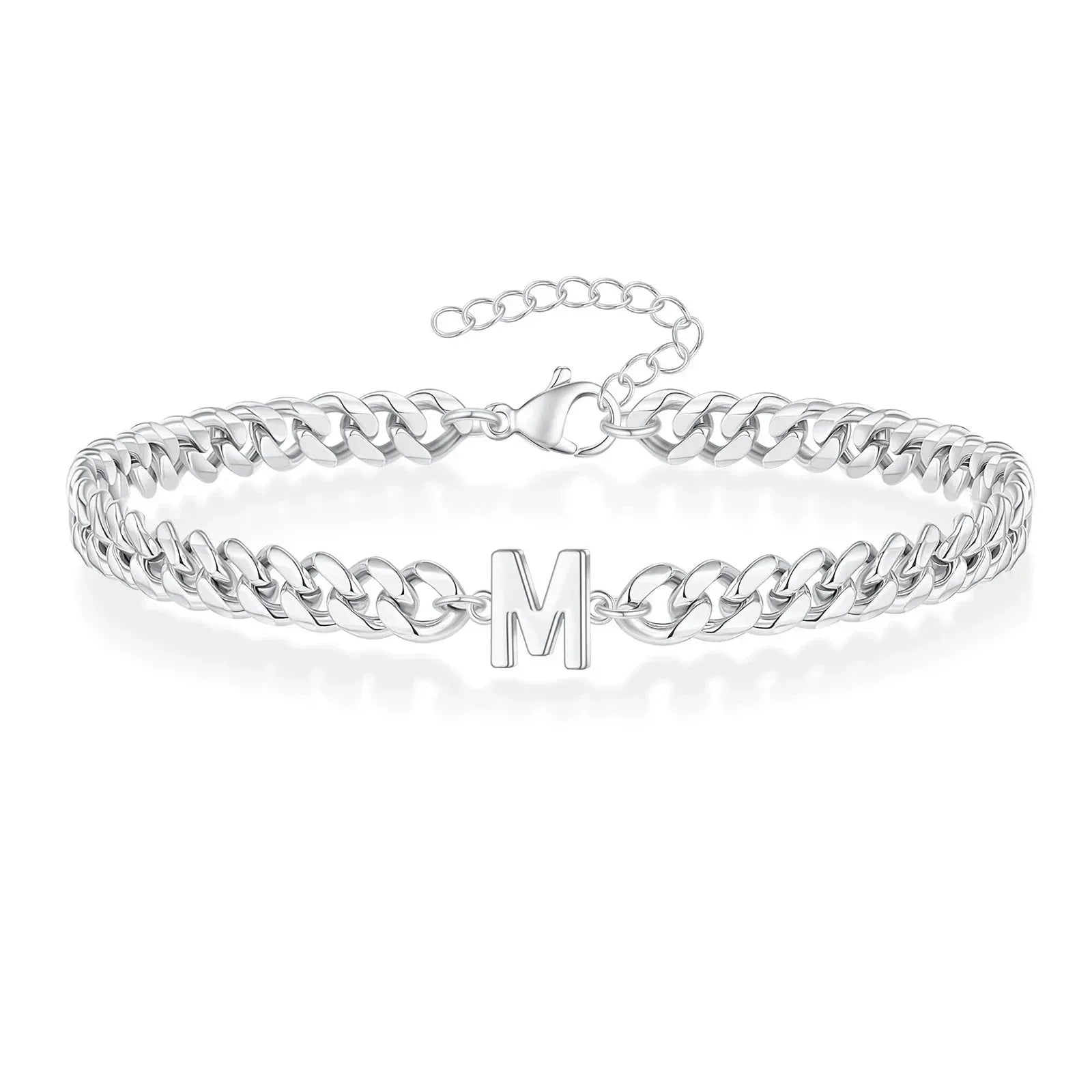 Couples Letter Initial Cuban Link Bracelet Stainless Steel Adjustable Unisex Jewelry Gift