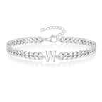 Couples Letter Initial Cuban Link Bracelet Stainless Steel Adjustable Unisex Jewelry Gift