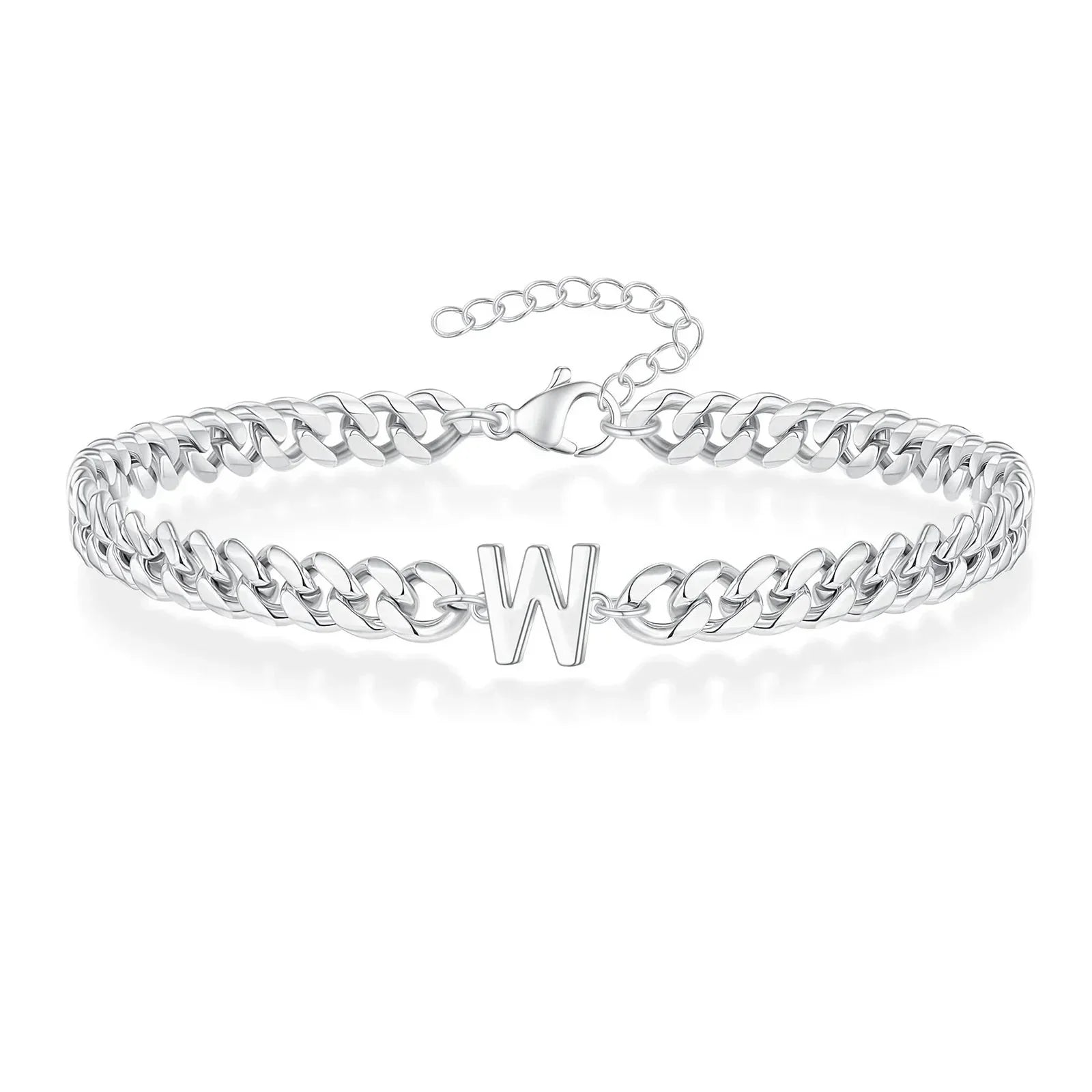 Couples Letter Initial Cuban Link Bracelet Stainless Steel Adjustable Unisex Jewelry Gift