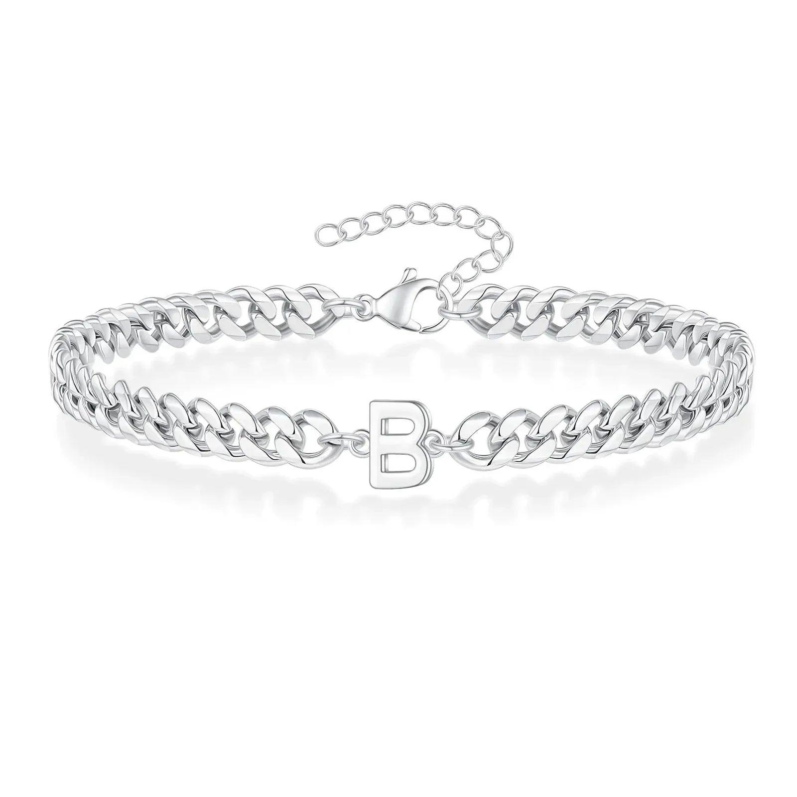 Couples Letter Initial Cuban Link Bracelet Stainless Steel Adjustable Unisex Jewelry Gift