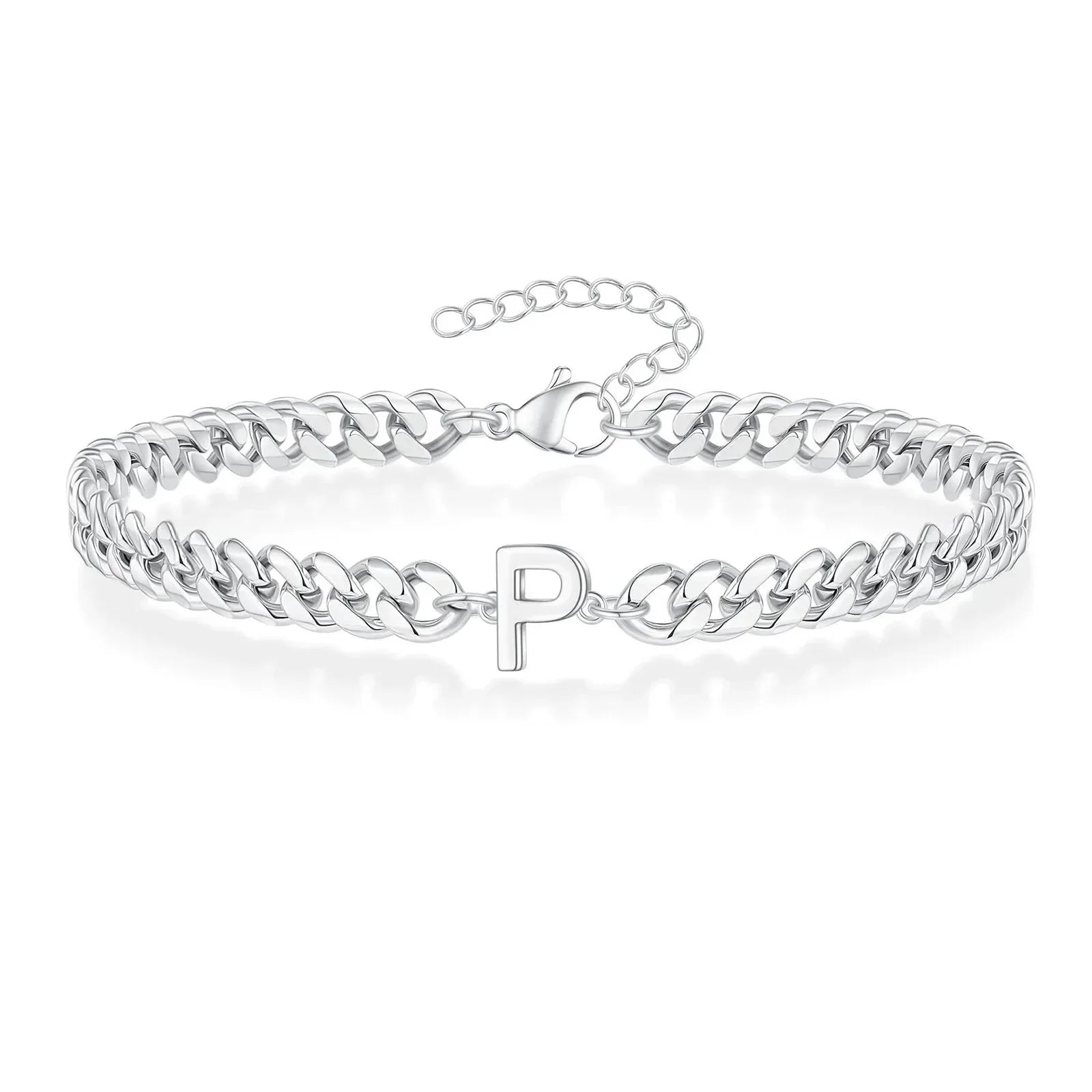Couples Letter Initial Cuban Link Bracelet Stainless Steel Adjustable Unisex Jewelry Gift