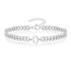 Couples Letter Initial Cuban Link Bracelet Stainless Steel Adjustable Unisex Jewelry Gift