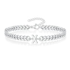 Couples Letter Initial Cuban Link Bracelet Stainless Steel Adjustable Unisex Jewelry Gift