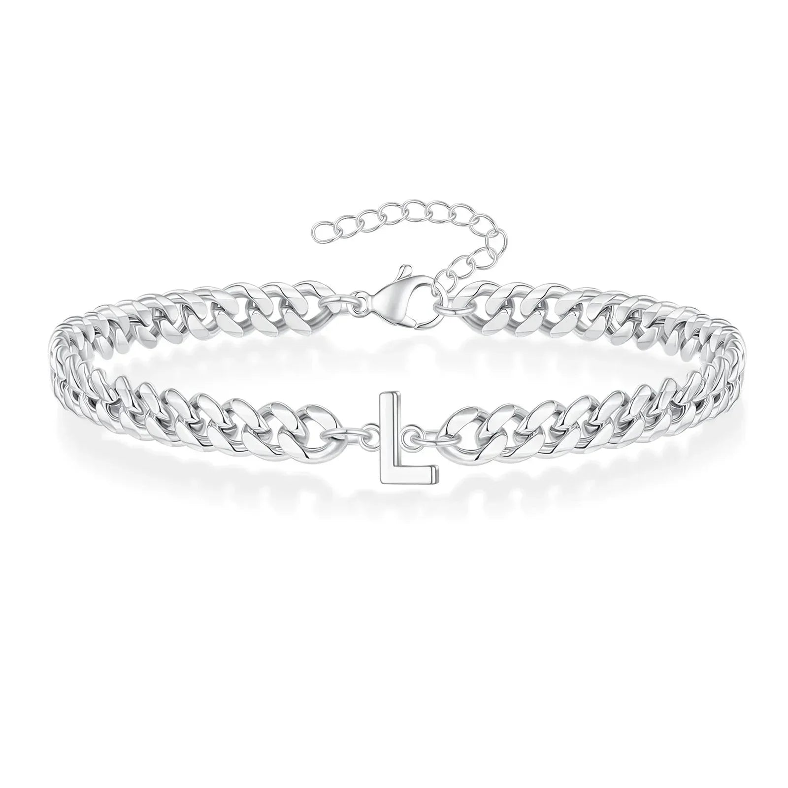 Couples Letter Initial Cuban Link Bracelet Stainless Steel Adjustable Unisex Jewelry Gift