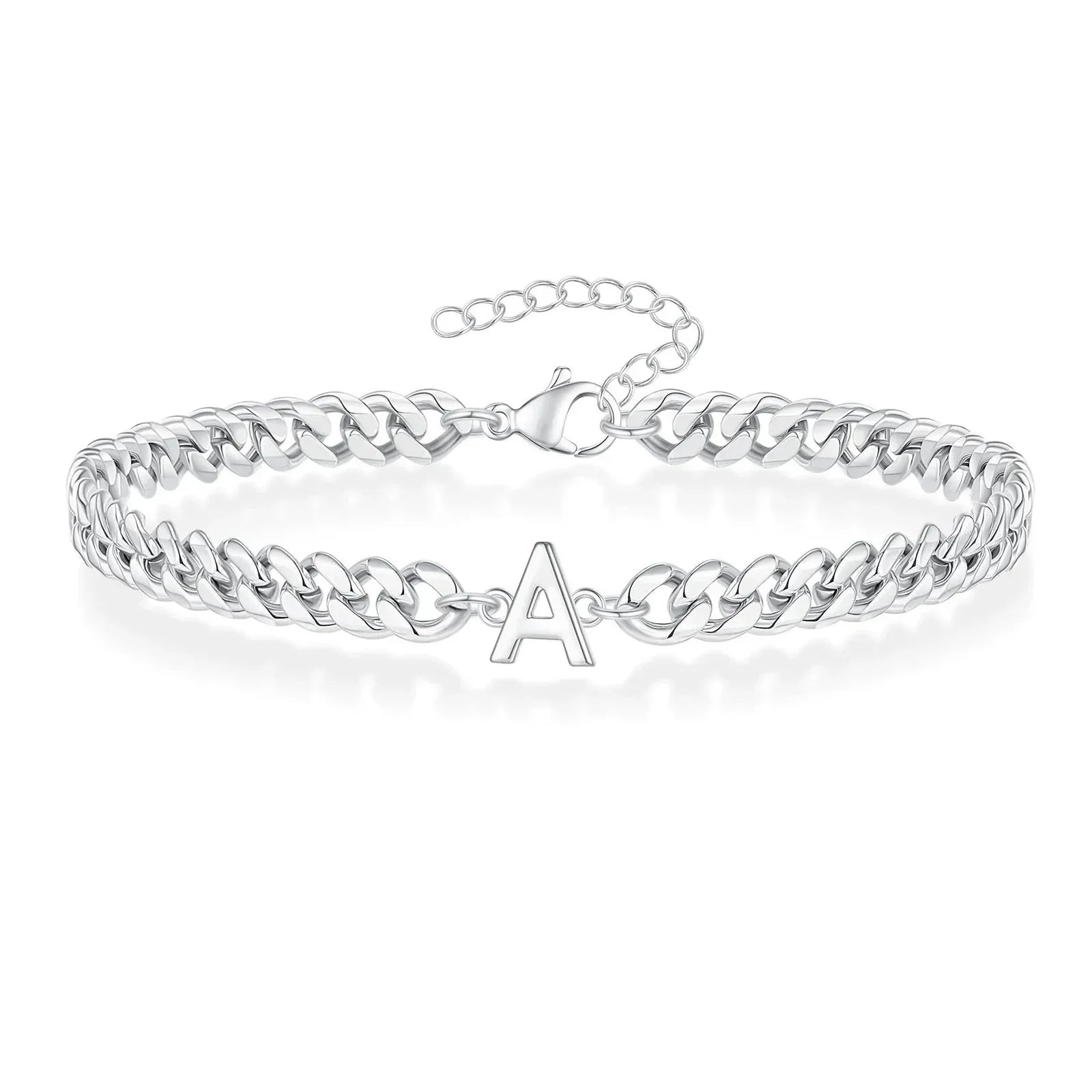 Couples Letter Initial Cuban Link Bracelet Stainless Steel Adjustable Unisex Jewelry Gift
