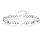 Couples Letter Initial Cuban Link Bracelet Stainless Steel Adjustable Unisex Jewelry Gift