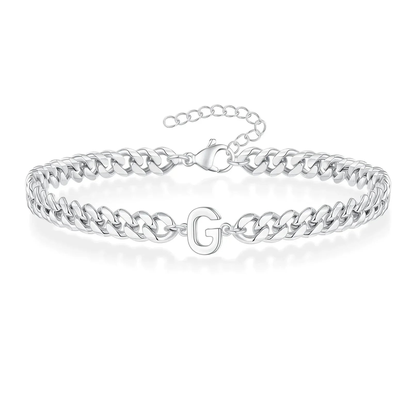 Couples Letter Initial Cuban Link Bracelet Stainless Steel Adjustable Unisex Jewelry Gift