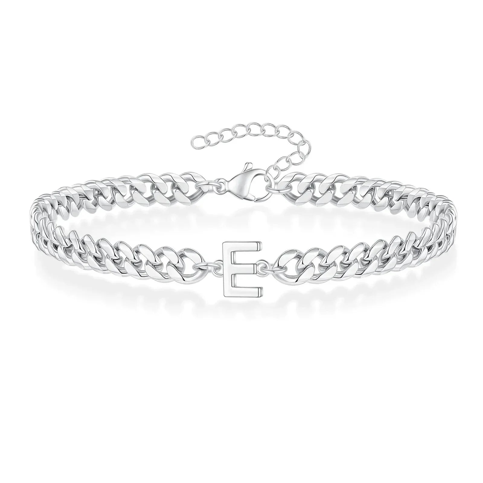 Couples Letter Initial Cuban Link Bracelet Stainless Steel Adjustable Unisex Jewelry Gift