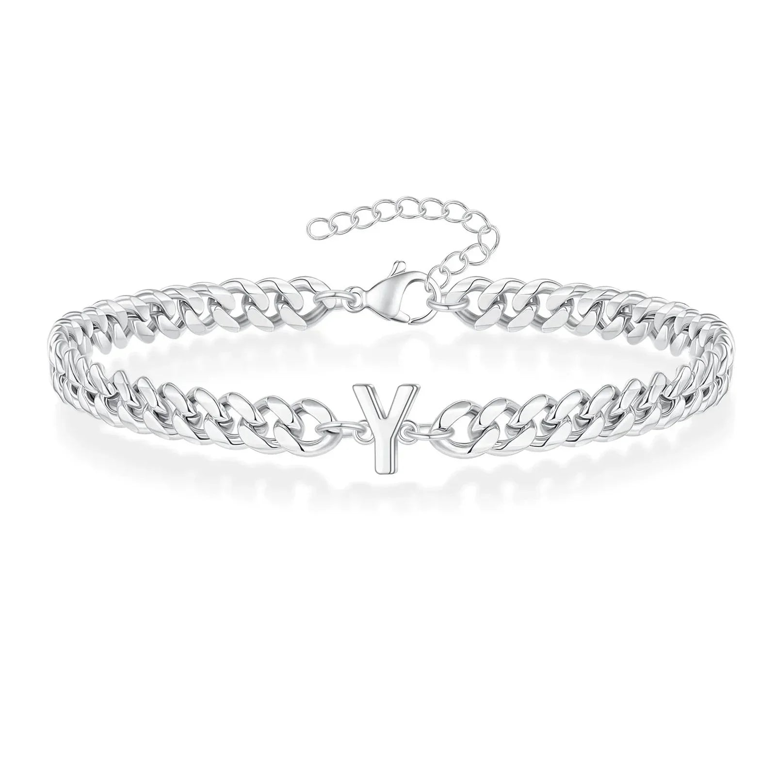 Couples Letter Initial Cuban Link Bracelet Stainless Steel Adjustable Unisex Jewelry Gift