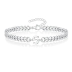 Couples Letter Initial Cuban Link Bracelet Stainless Steel Adjustable Unisex Jewelry Gift