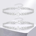 Couples Letter Initial Cuban Link Bracelet Stainless Steel Adjustable Unisex Jewelry Gift
