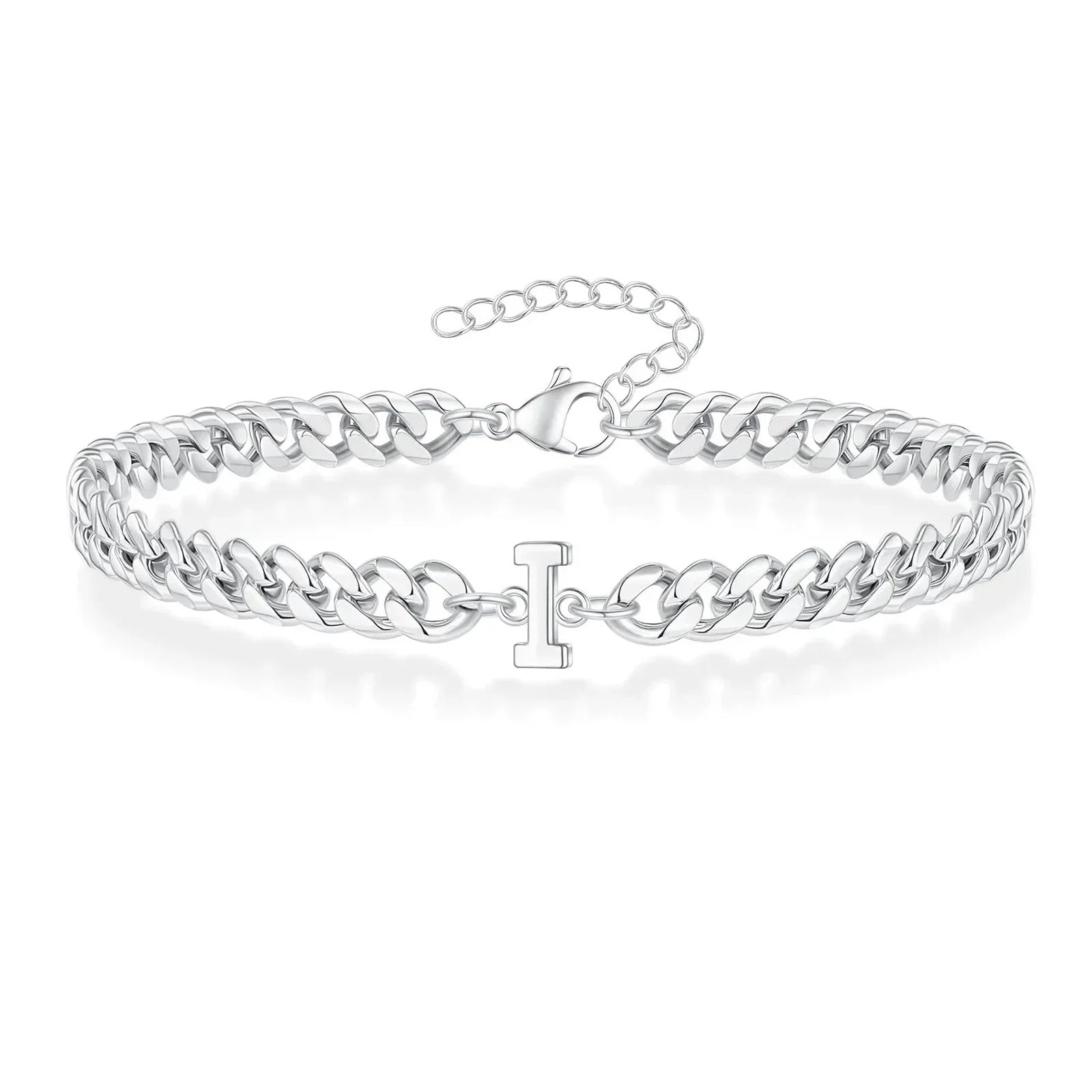Couples Letter Initial Cuban Link Bracelet Stainless Steel Adjustable Unisex Jewelry Gift