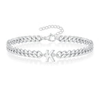 Couples Letter Initial Cuban Link Bracelet Stainless Steel Adjustable Unisex Jewelry Gift