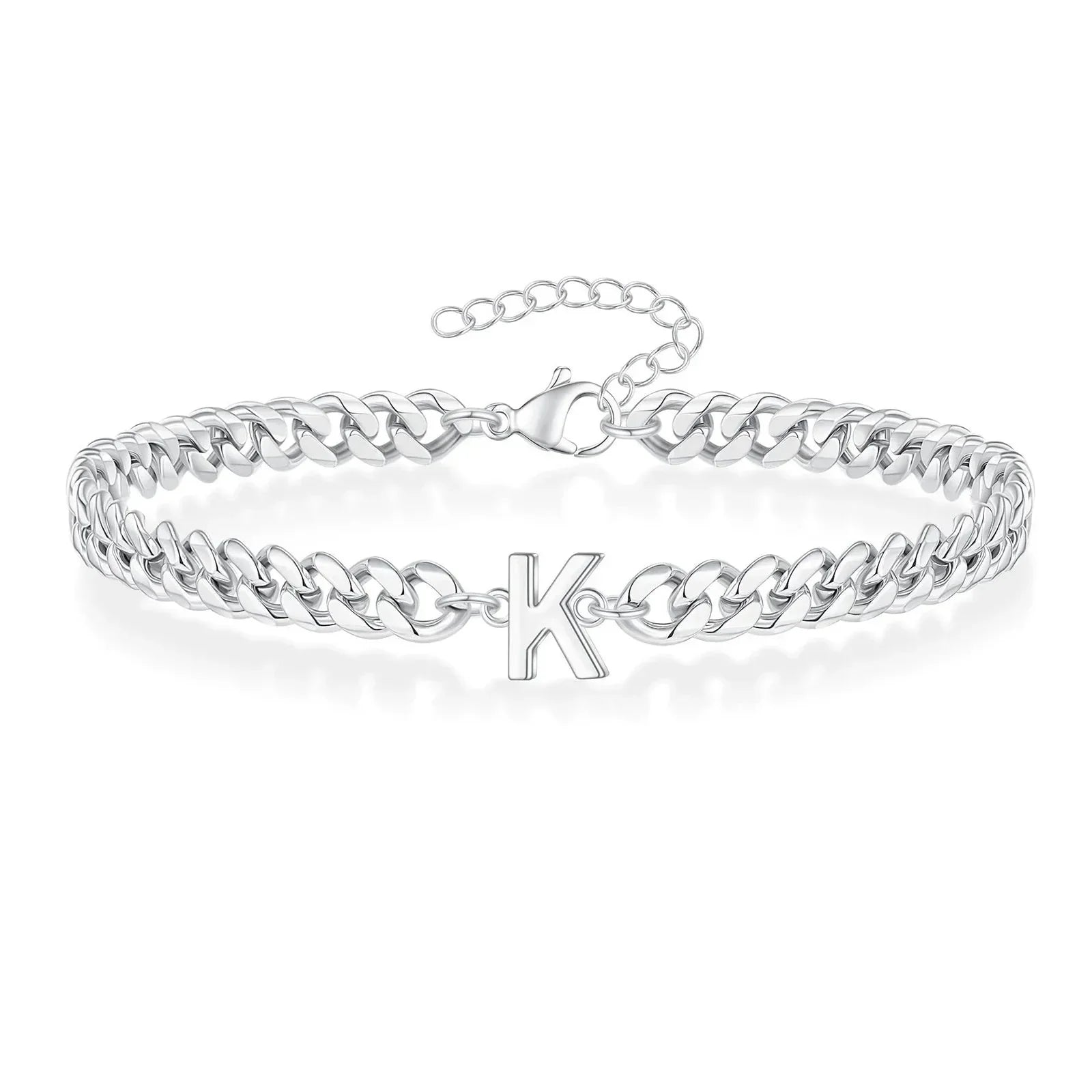 Couples Letter Initial Cuban Link Bracelet Stainless Steel Adjustable Unisex Jewelry Gift