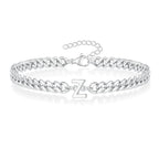 Couples Letter Initial Cuban Link Bracelet Stainless Steel Adjustable Unisex Jewelry Gift