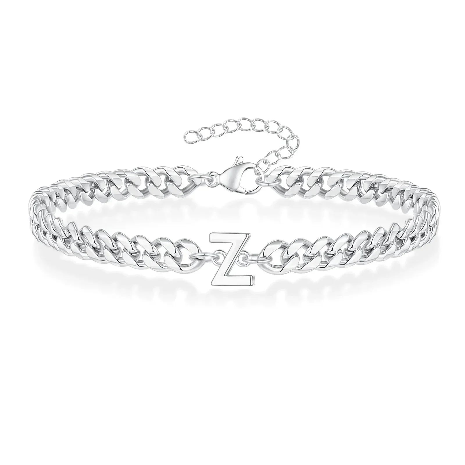 Couples Letter Initial Cuban Link Bracelet Stainless Steel Adjustable Unisex Jewelry Gift