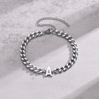 Couples Letter Initial Cuban Link Bracelet Stainless Steel Adjustable Unisex Jewelry Gift