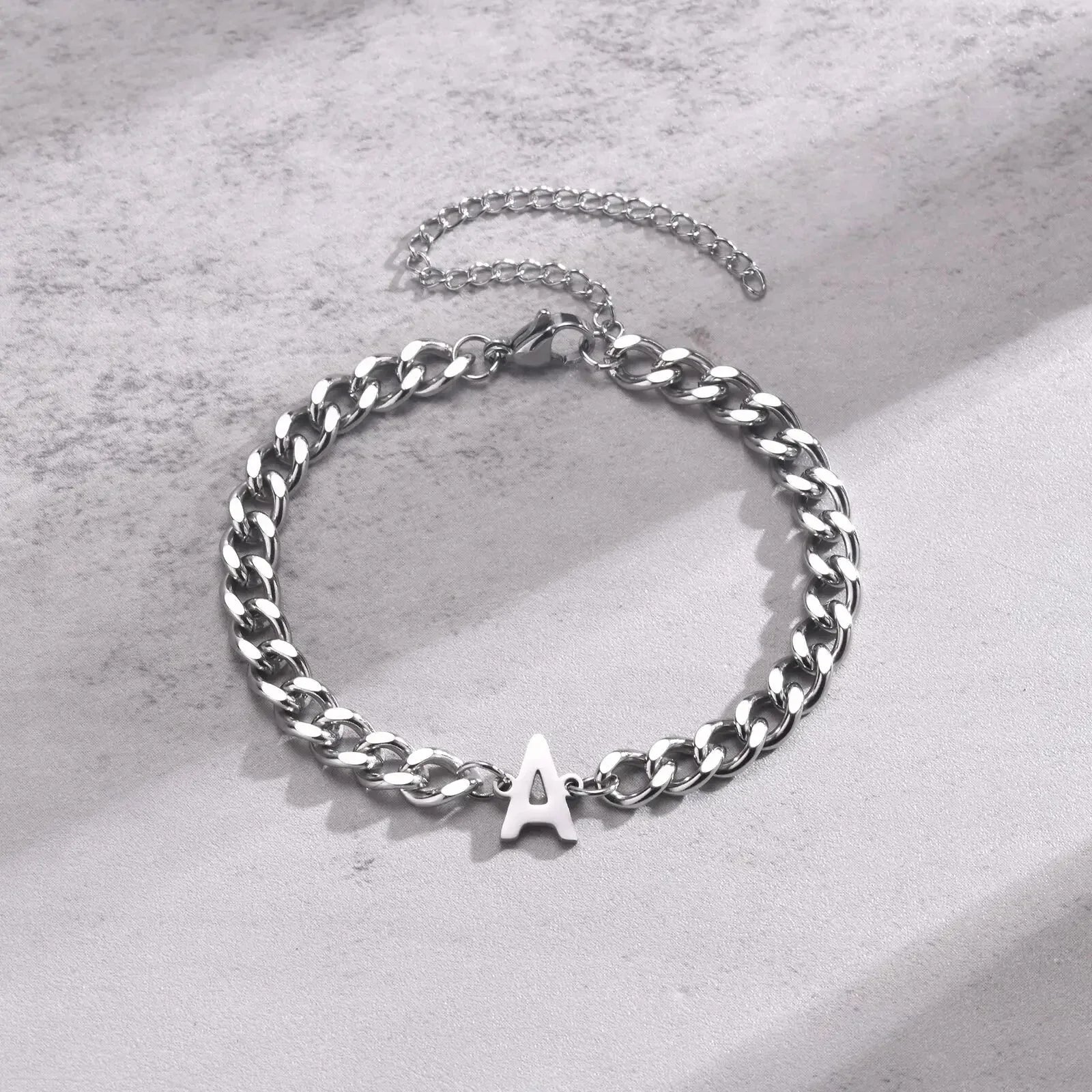 Couples Letter Initial Cuban Link Bracelet Stainless Steel Adjustable Unisex Jewelry Gift