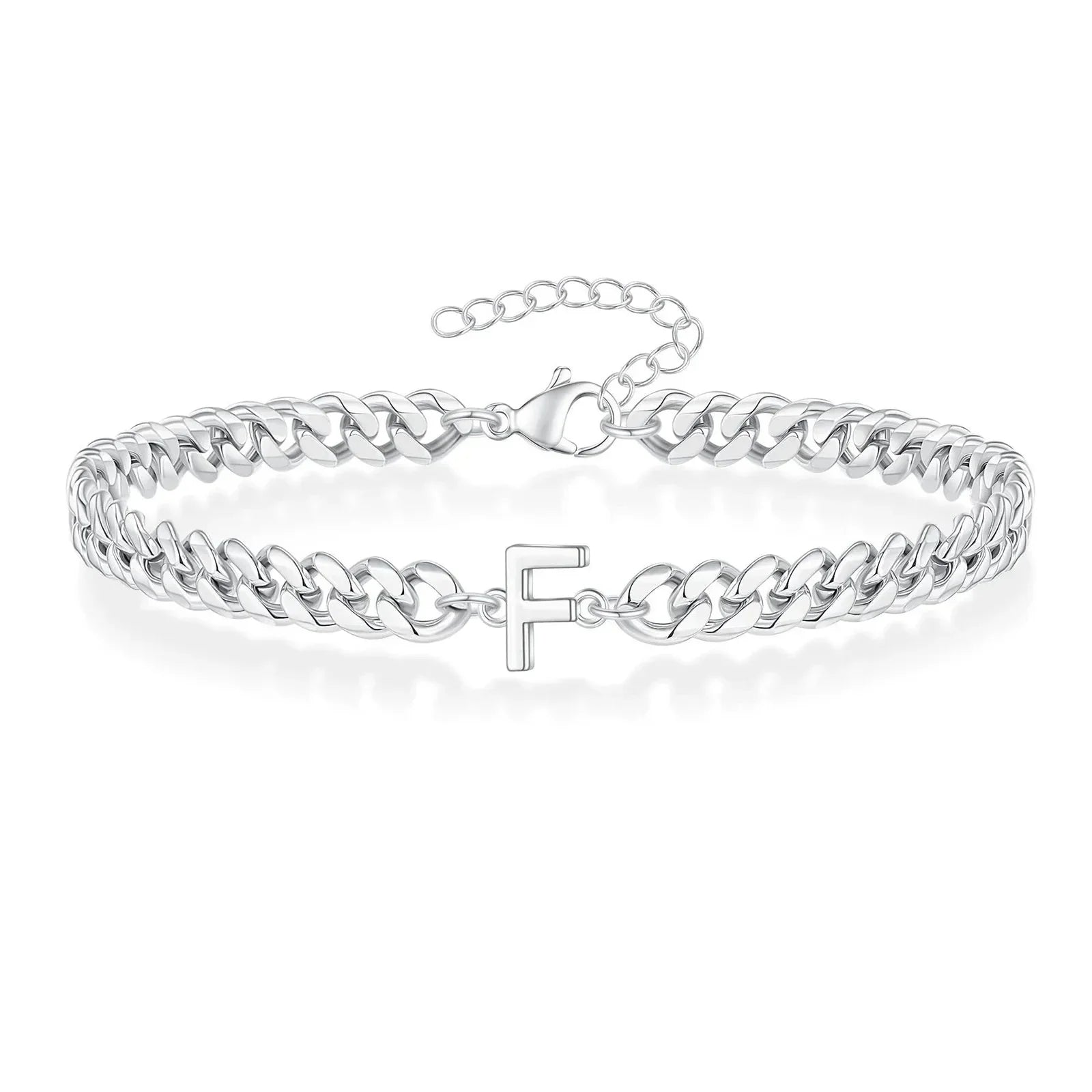 Couples Letter Initial Cuban Link Bracelet Stainless Steel Adjustable Unisex Jewelry Gift