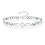 Couples Letter Initial Cuban Link Bracelet Stainless Steel Adjustable Unisex Jewelry Gift