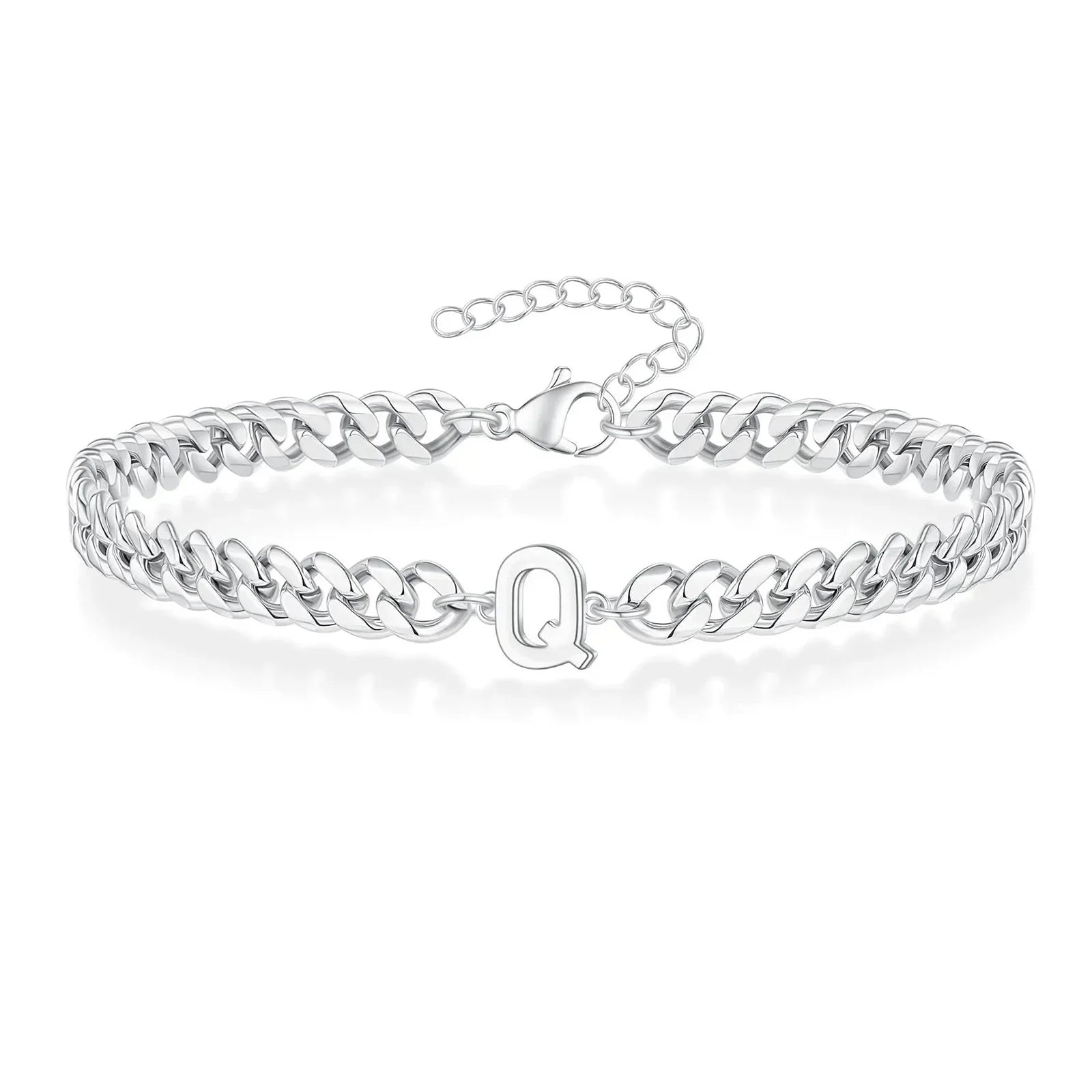 Couples Letter Initial Cuban Link Bracelet Stainless Steel Adjustable Unisex Jewelry Gift