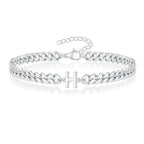 Couples Letter Initial Cuban Link Bracelet Stainless Steel Adjustable Unisex Jewelry Gift