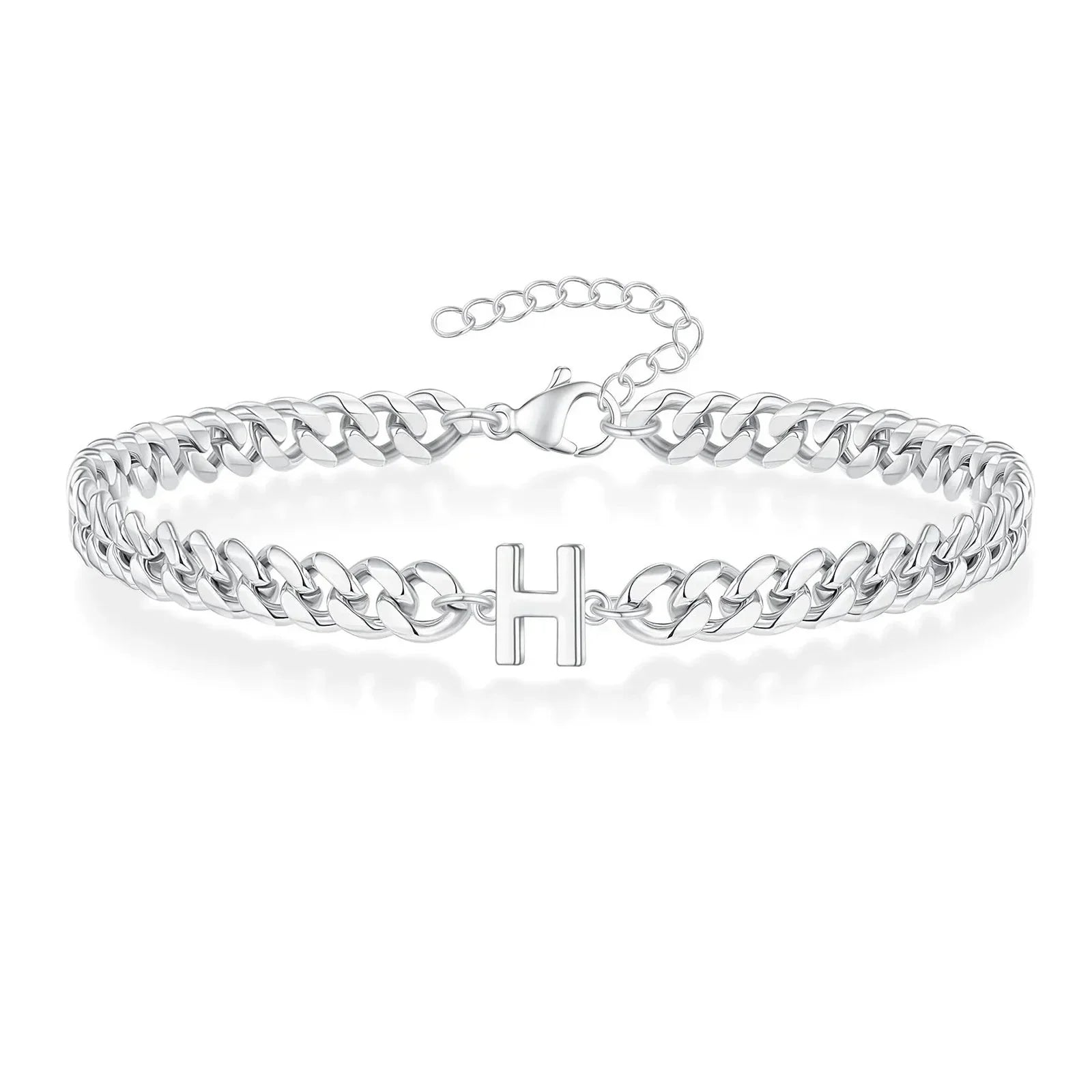 Couples Letter Initial Cuban Link Bracelet Stainless Steel Adjustable Unisex Jewelry Gift