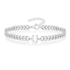 Couples Letter Initial Cuban Link Bracelet Stainless Steel Adjustable Unisex Jewelry Gift