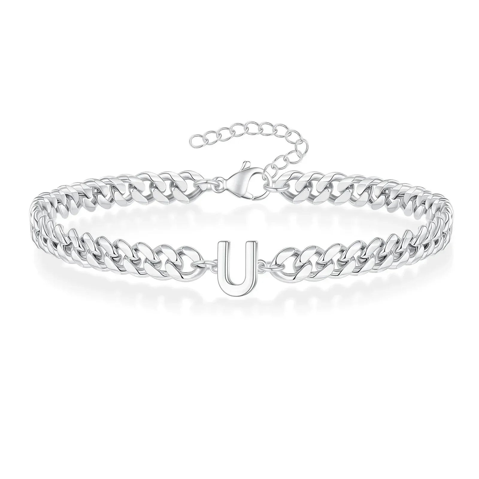 Couples Letter Initial Cuban Link Bracelet Stainless Steel Adjustable Unisex Jewelry Gift