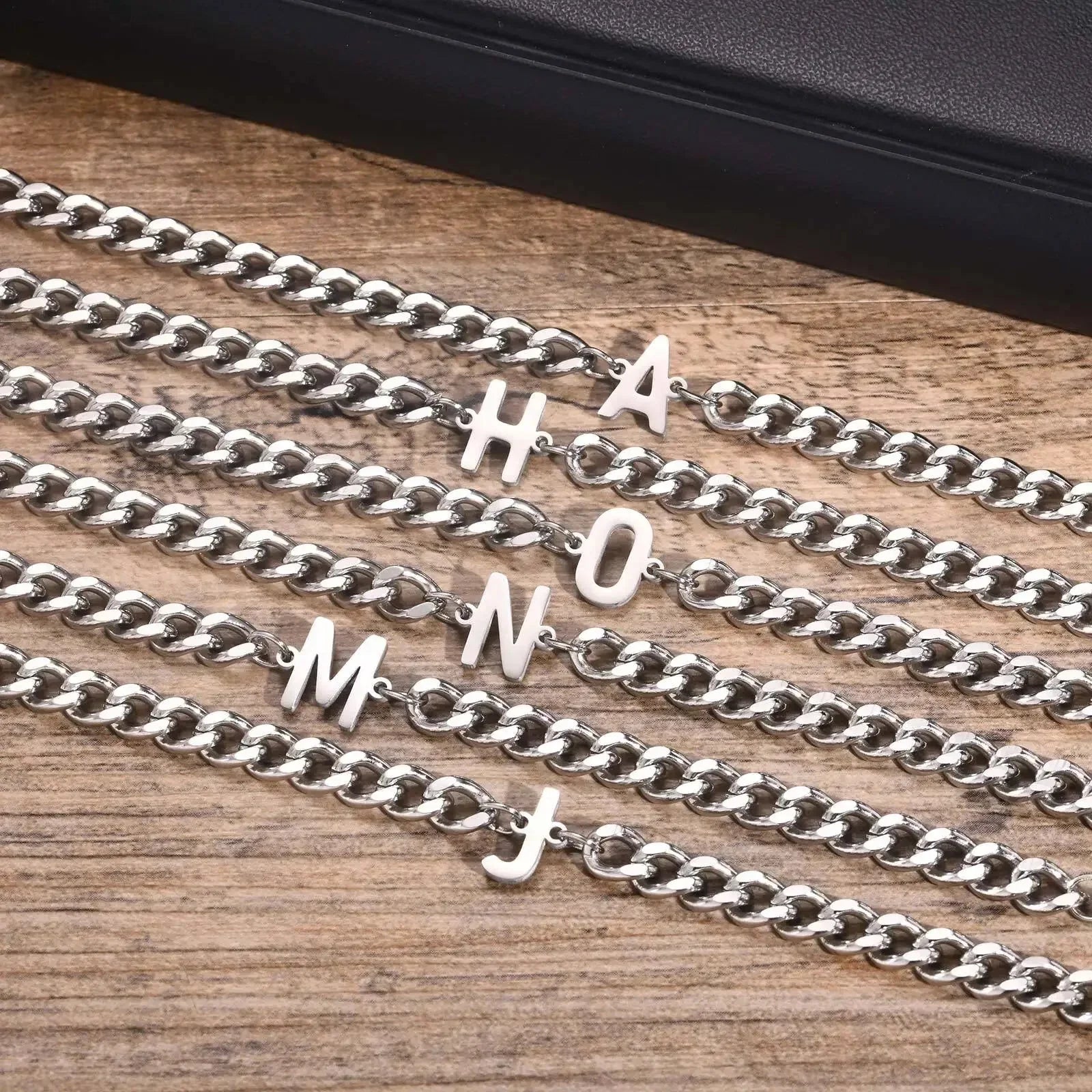 Couples Letter Initial Cuban Link Bracelet Stainless Steel Adjustable Unisex Jewelry Gift
