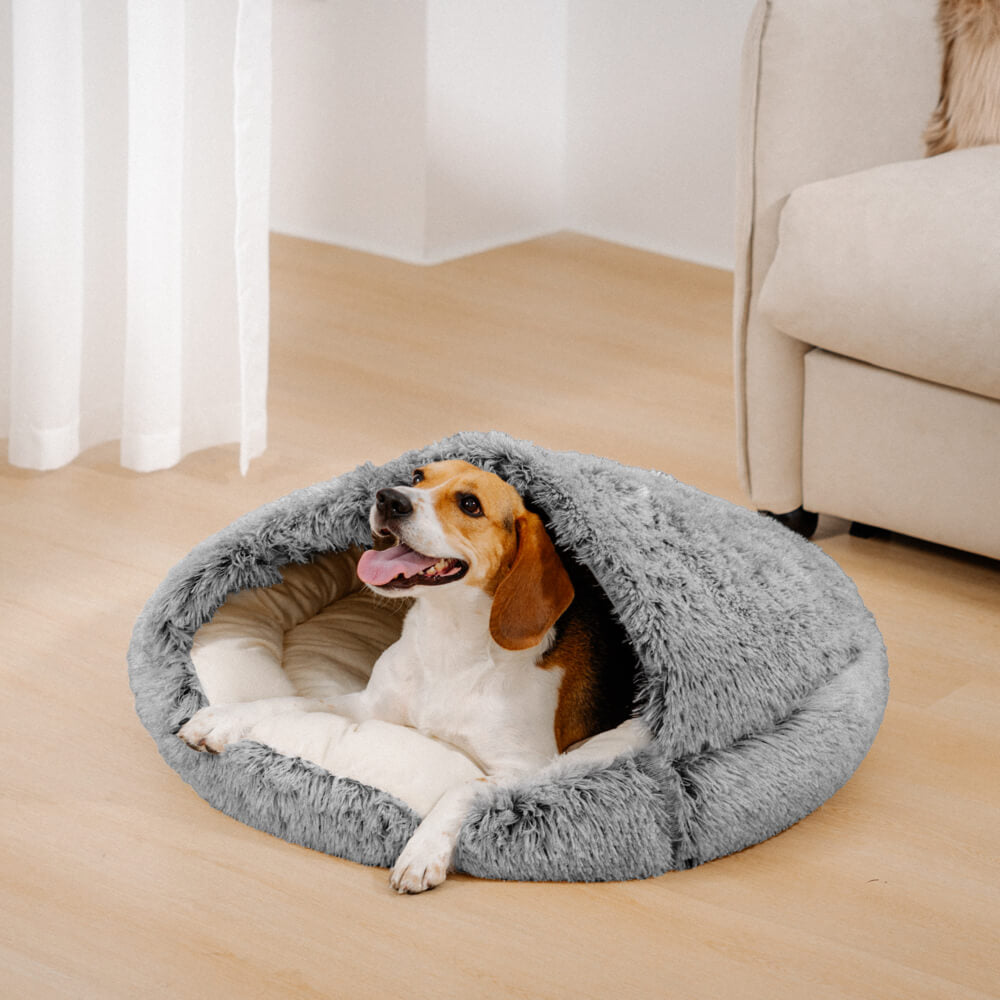 Semi-Open Cotton Pet Bed Soft Plush Nest with Non-Slip Base for Cats and Small Pets