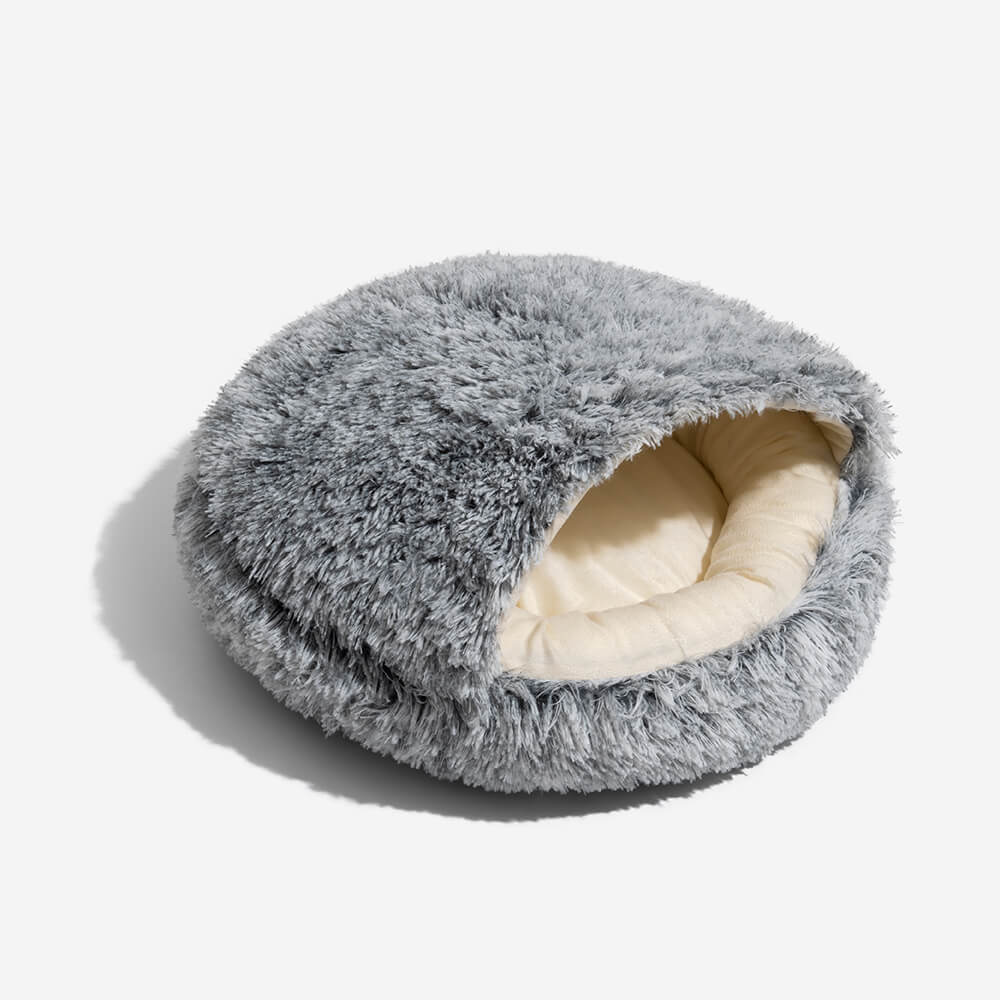 Semi-Open Cotton Pet Bed Soft Plush Nest with Non-Slip Base for Cats and Small Pets