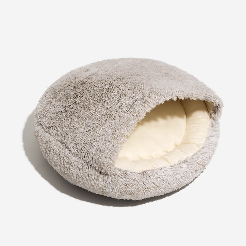 Semi-Open Cotton Pet Bed Soft Plush Nest with Non-Slip Base for Cats and Small Pets