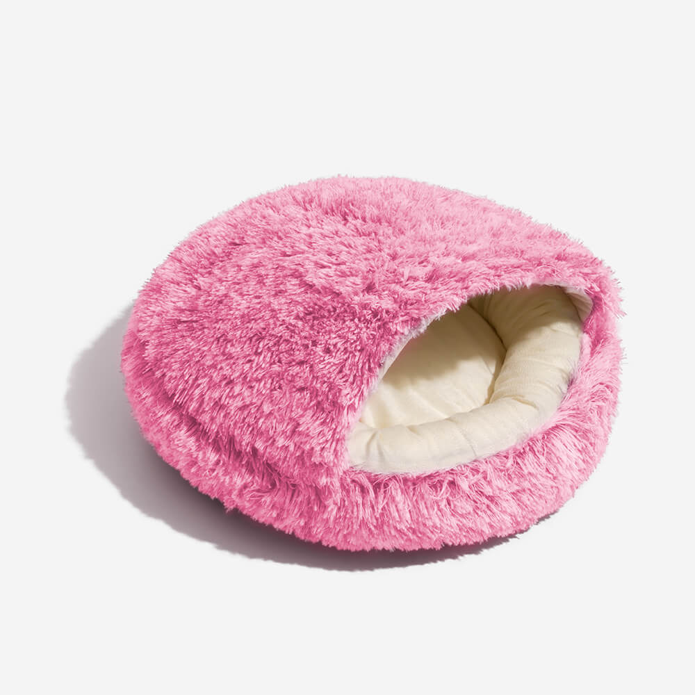 Semi-Open Cotton Pet Bed Soft Plush Nest with Non-Slip Base for Cats and Small Pets
