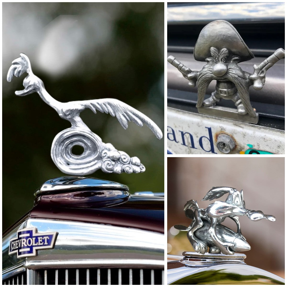 Road Runner Hood Ornament Chrome Plated Car Decorative Mascot 4x4 Inches Lead-Free Tin