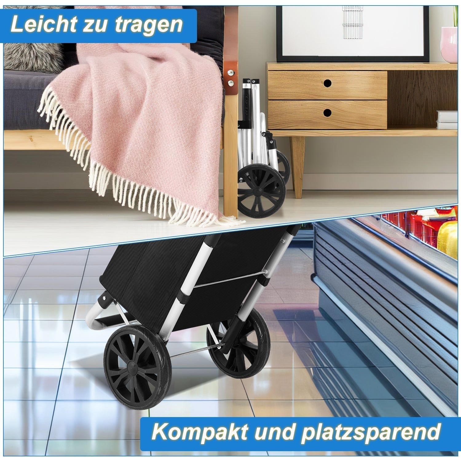 Foldable 40L Shopping Trolley Cart with Removable Bag and Cooling Compartment Black