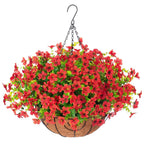 EterniBloom Artificial Hanging Flower Basket with 12 Silk Flowers Weatherproof UV-Resistant Decor