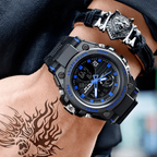 Men's Waterproof Dual-Display Sport Watch with Luminous Dial and Resin Strap