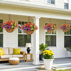 EterniBloom Artificial Hanging Flower Basket with 12 Silk Flowers Weatherproof UV-Resistant Decor