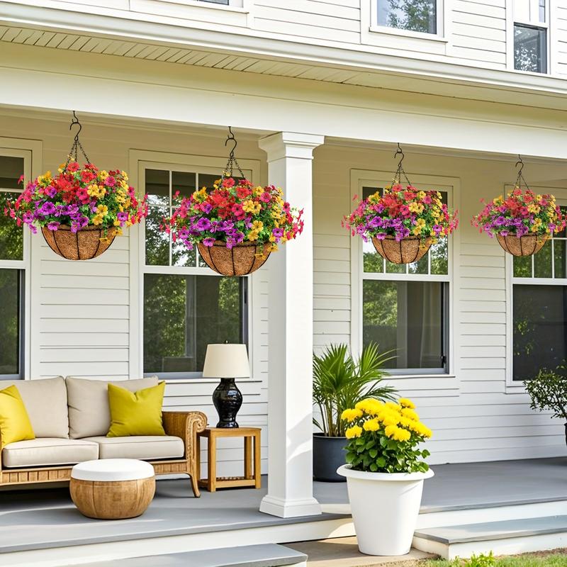EterniBloom Artificial Hanging Flower Basket with 12 Silk Flowers Weatherproof UV-Resistant Decor