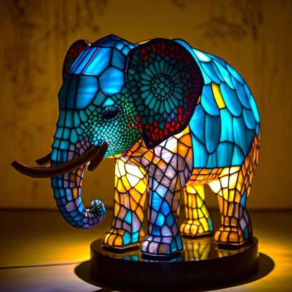 Animal Head Night Light Resin Lamp Stained Glass Style Soft Glow Accent Light
