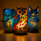 Animal Head Night Light Resin Lamp Stained Glass Style Soft Glow Accent Light