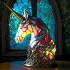 Animal Head Night Light Resin Lamp Stained Glass Style Soft Glow Accent Light