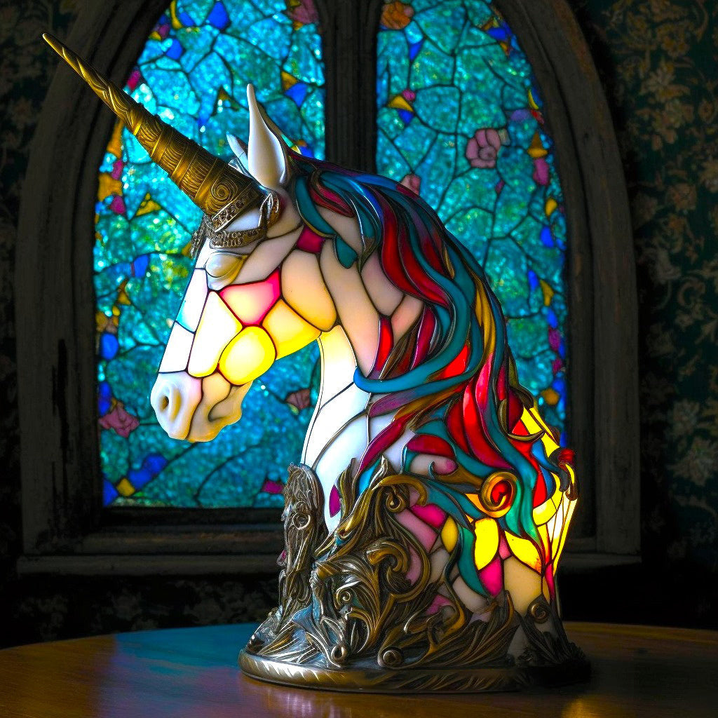 Animal Head Night Light Resin Lamp Stained Glass Style Soft Glow Accent Light
