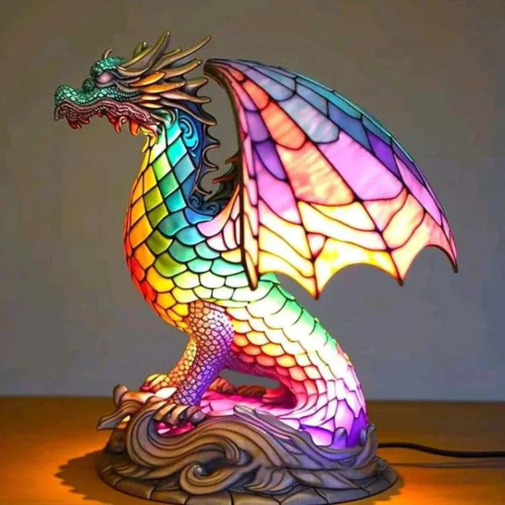 Animal Head Night Light Resin Lamp Stained Glass Style Soft Glow Accent Light