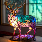 Animal Head Night Light Resin Lamp Stained Glass Style Soft Glow Accent Light