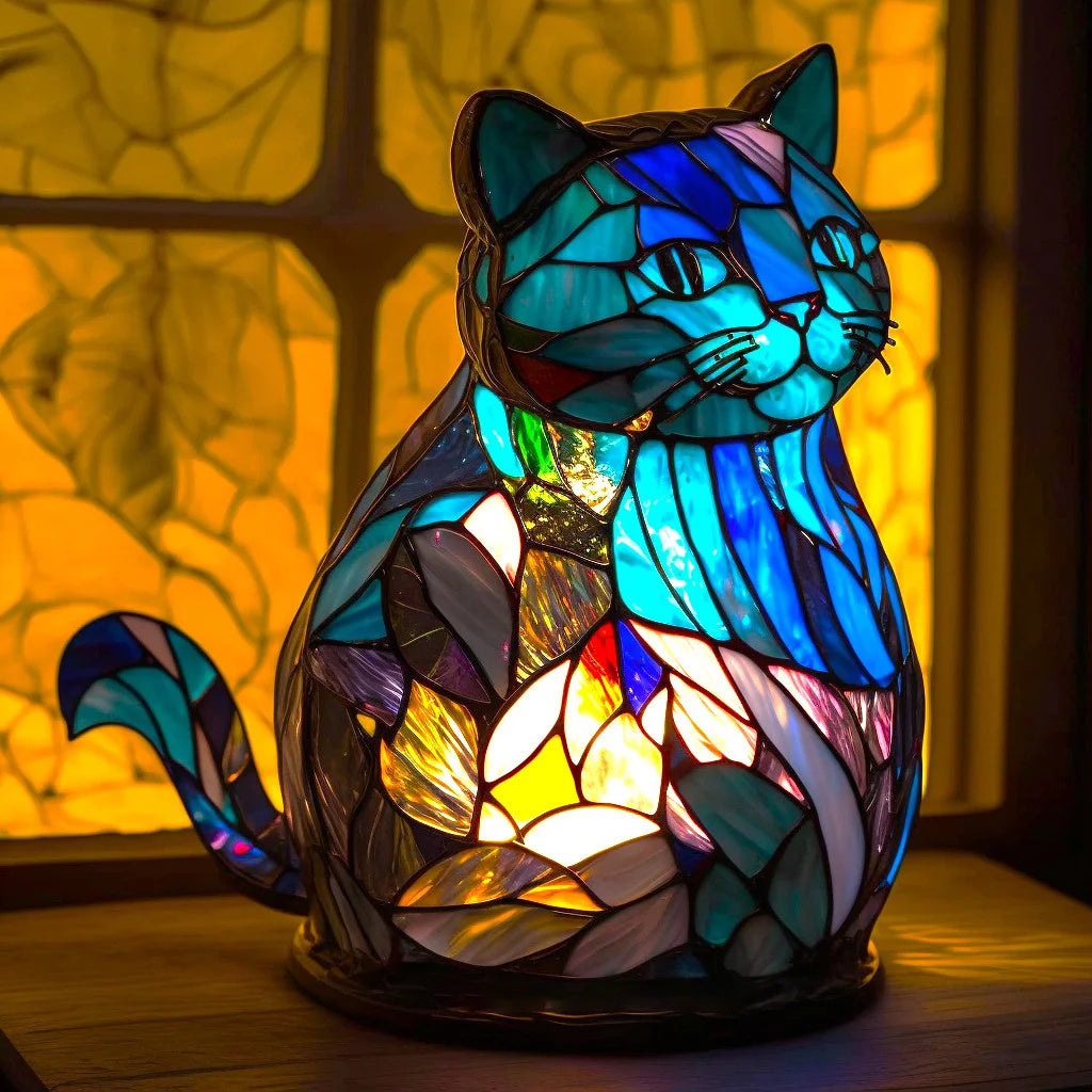 Animal Head Night Light Resin Lamp Stained Glass Style Soft Glow Accent Light