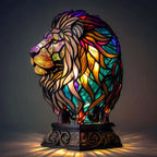 Animal Head Night Light Resin Lamp Stained Glass Style Soft Glow Accent Light